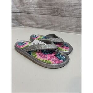 5/$20! Girls Elli by Capelli Size 1/2 Silver Glitter Flip Flops Multi Tie Dye
